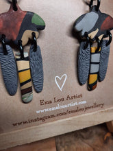 Load image into Gallery viewer, SALE Silver satin dangle handmade earrings polymer clay earthy