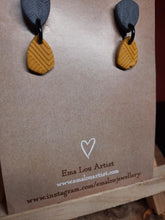 Load image into Gallery viewer, SALE Silver plate & mustard stud handmade earrings polymer clay earthy