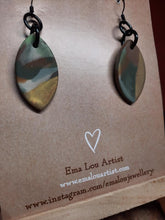 Load image into Gallery viewer, Golden treasure dangle handmade earrings polymer clay earthy