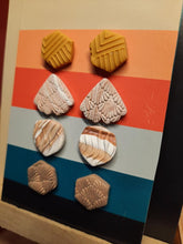 Load image into Gallery viewer, Autumn nights earthy stud set of 4 handmade earrings polymer clay earthy