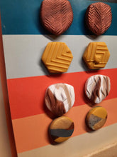 Load image into Gallery viewer, Honeycomb earthy stud set of 4 handmade earrings polymer clay earthy