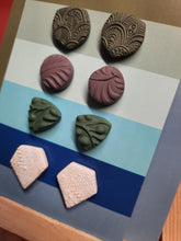 Load image into Gallery viewer, Sage leaves earthy stud set of 4 handmade earrings polymer clay earthy