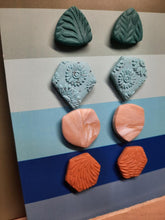 Load image into Gallery viewer, Heartland stud set of 4 handmade earrings polymer clay earthy