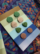 Load image into Gallery viewer, Bottle green earthy stud set of 4 handmade earrings polymer clay earthy