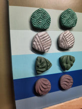 Load image into Gallery viewer, Bottle green earthy stud set of 4 handmade earrings polymer clay earthy