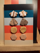 Load image into Gallery viewer, Chai latte earthy stud set of 4 handmade earrings polymer clay earthy