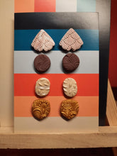 Load image into Gallery viewer, Sandalwood stud set of 4 handmade earrings polymer clay earthy