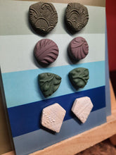 Load image into Gallery viewer, Sage leaves earthy stud set of 4 handmade earrings polymer clay earthy