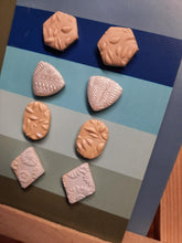 Load image into Gallery viewer, Cotton flowers earthy stud set of 4 handmade earrings polymer clay earthy