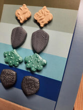 Load image into Gallery viewer, Soapstone earthy stud set of 4 handmade earrings polymer clay earthy