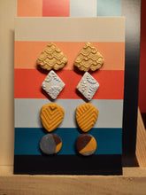 Load image into Gallery viewer, Citrus burst earthy stud set of 4 handmade earrings polymer clay earthy