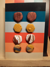 Load image into Gallery viewer, Honeycomb earthy stud set of 4 handmade earrings polymer clay earthy