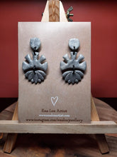 Load image into Gallery viewer, SALE Silver glitter lotus sun dangle handmade earrings polymer clay earthy