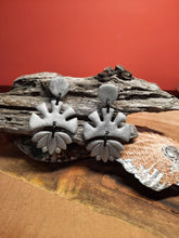 Load image into Gallery viewer, SALE Silver glitter lotus sun dangle handmade earrings polymer clay earthy