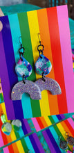 Load image into Gallery viewer, Silver star handmade glitter polymer clay earrings