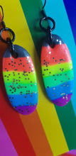Load image into Gallery viewer, Rainbow rave handmade glitter polymer clay earrings