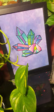 Load image into Gallery viewer, Rainbow & purple crystal quartz point cluster crystal tattoo inspired art