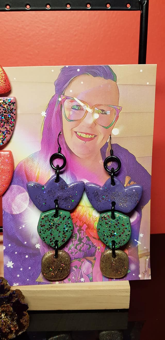 SALE $10!!!! Purple goddess crowns handmade earrings polymer clay