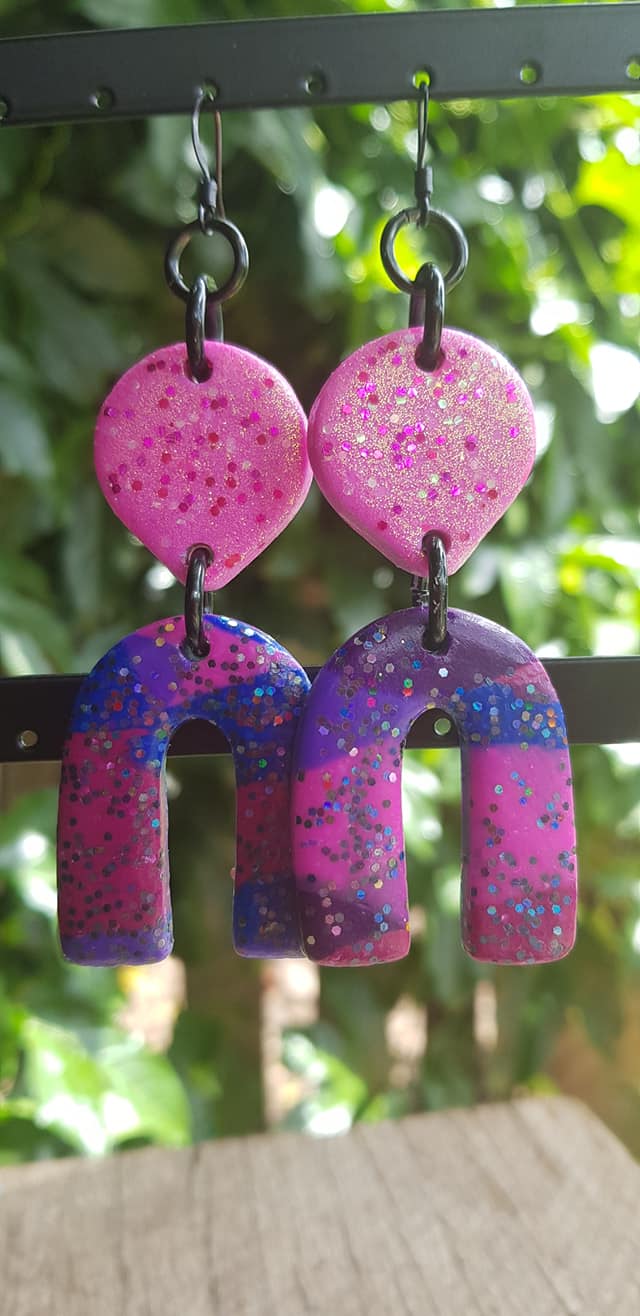 SALE $10!!! Pretty purple rainbows Polymer clay handmade earrings