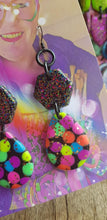 Load image into Gallery viewer, SALE $10!!! Polka dot &amp; glitter handmade polymer clay earrings
