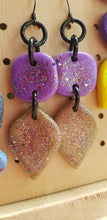 Load image into Gallery viewer, Lilac &amp; golden glitter handmade polymer clay earrings
