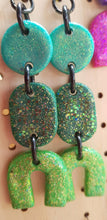 Load image into Gallery viewer, SALE $10!!! Green dream rainbow handmade polymer clay earrings
