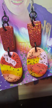 Load image into Gallery viewer, Red fire glitter handmade polymer clay earrings
