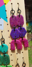 Load image into Gallery viewer, Magic magenta rainbow handmade polymer clay earrings
