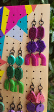 Load image into Gallery viewer, SALE $10!!! Green dream rainbow handmade polymer clay earrings
