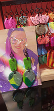 Load image into Gallery viewer, Lime &amp; glitter polymer clay handmade earrings
