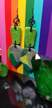 Load image into Gallery viewer, Lime &amp; glitter polymer clay handmade earrings
