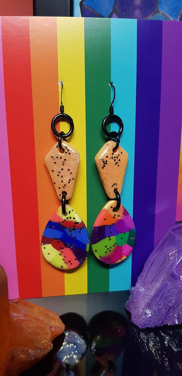 Rockmelon & rainbows handmade polymer clay earrings