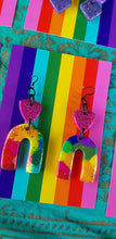 Load image into Gallery viewer, Raspberry rainbows handmade glitter polymer clay earrings
