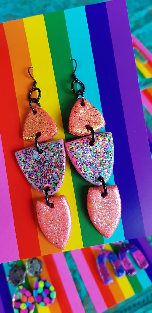 Coral glitter polymer clay earrings