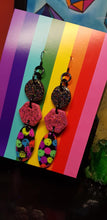 Load image into Gallery viewer, Black beauty polka dots glitter handmade polymer clay earrings
