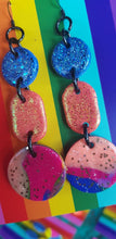 Load image into Gallery viewer, Peachy pair rainbow glitter polymer clay earrings
