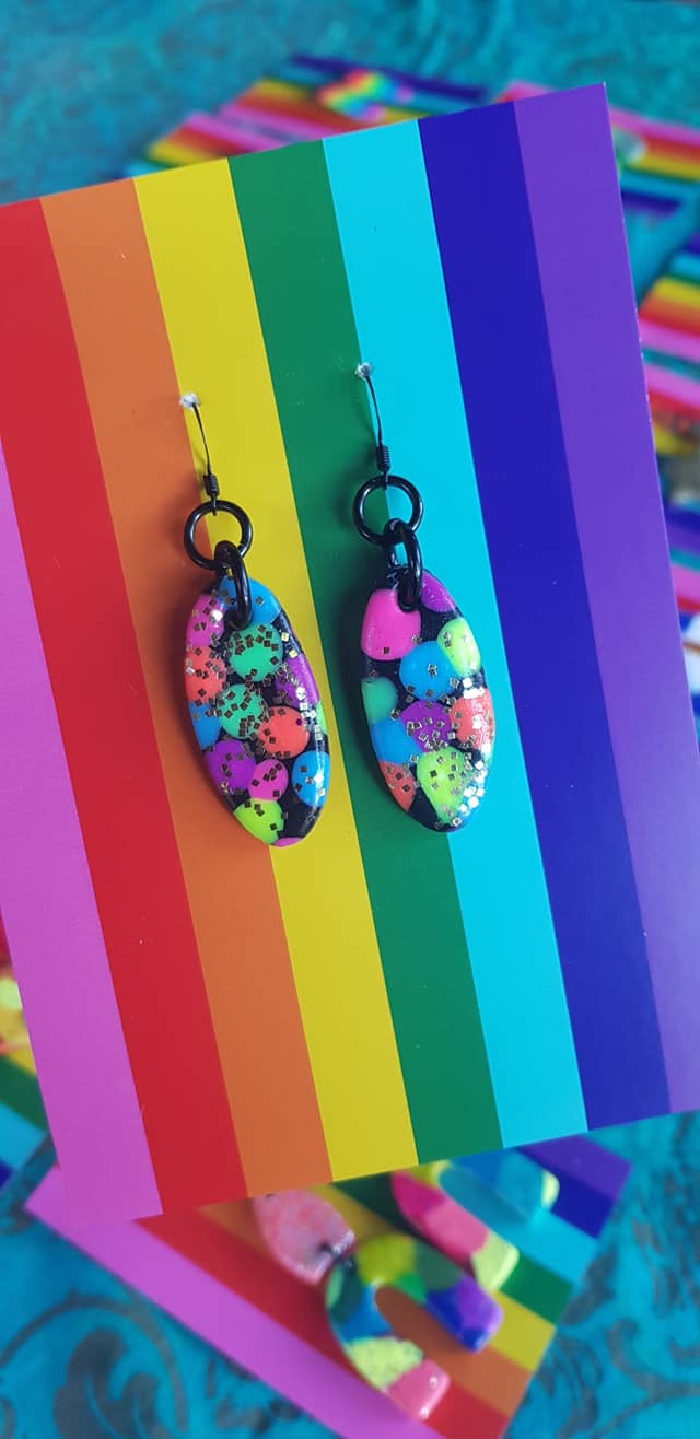 Party polka dot glitter handmade earrings polymer clay