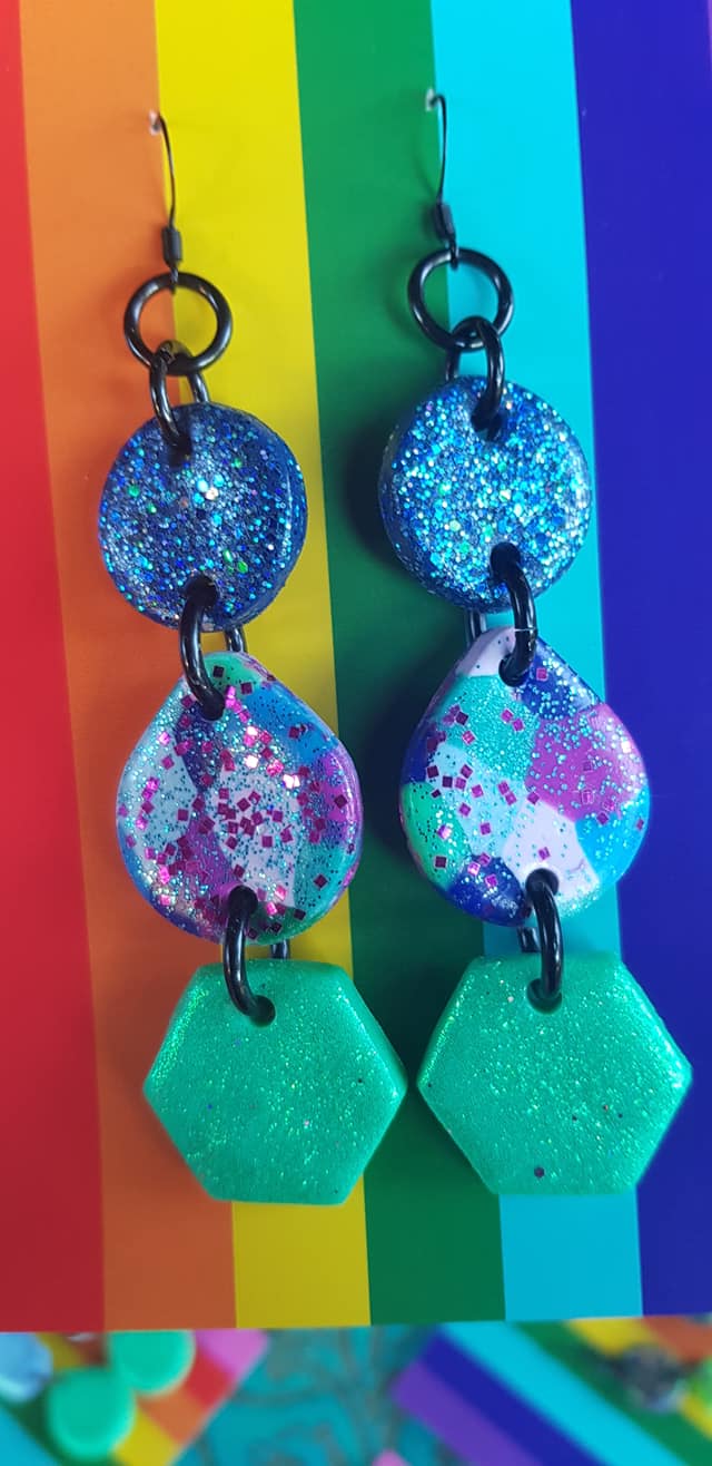 Wisteria petals rainbow glitter polymer clay earrings