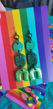 Load image into Gallery viewer, SALE $10!!! Green dream rainbow handmade polymer clay earrings
