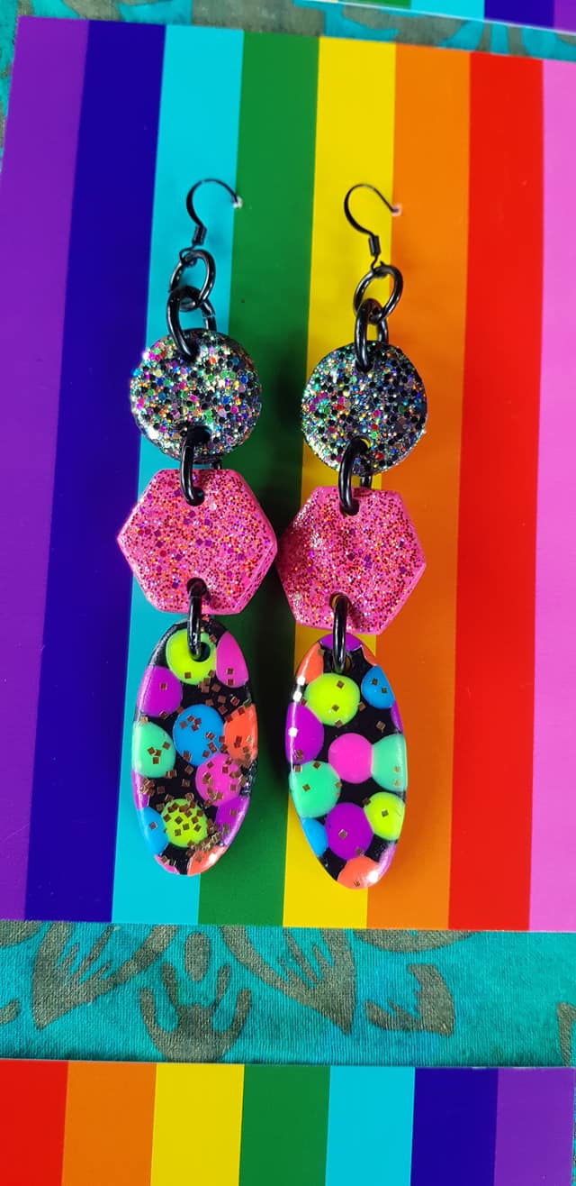 Black beauty polka dots glitter handmade polymer clay earrings