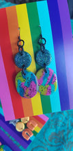 Load image into Gallery viewer, Purple swirls handmade glitter polymer clay earrings
