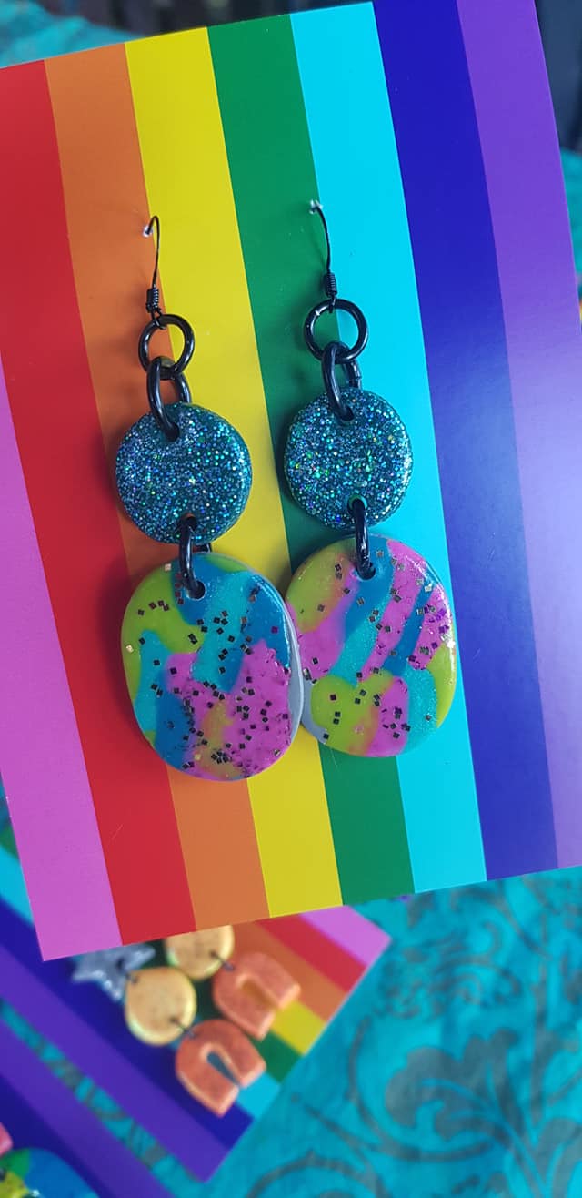 Purple swirls handmade glitter polymer clay earrings