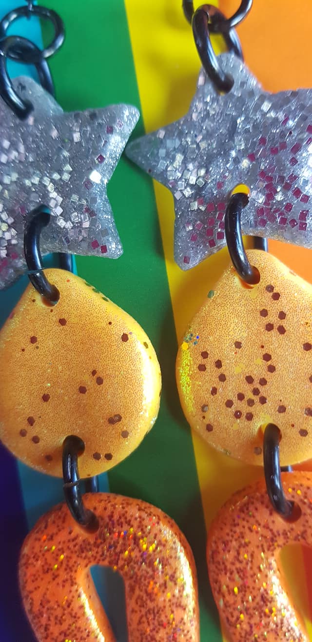Sunshine stars handmade glitter polymer clay earrings Emalouartist