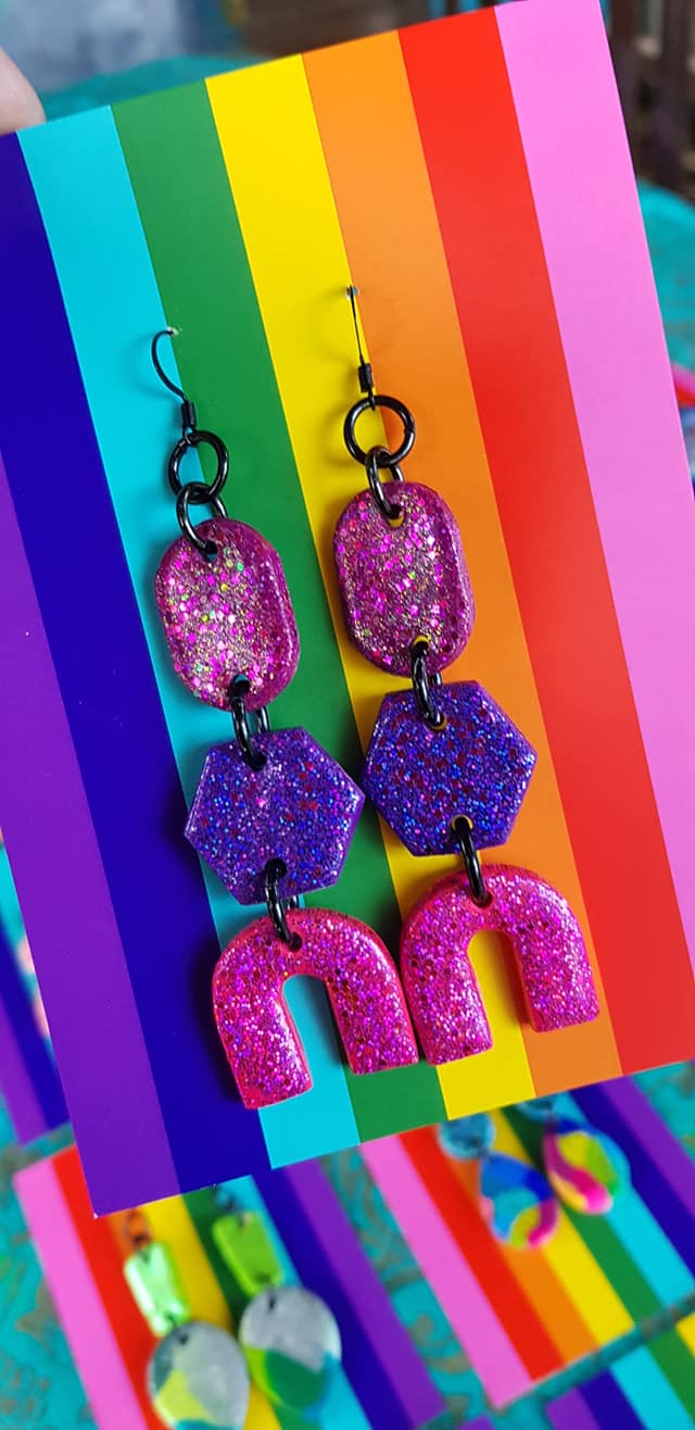 Magic magenta rainbow handmade polymer clay earrings