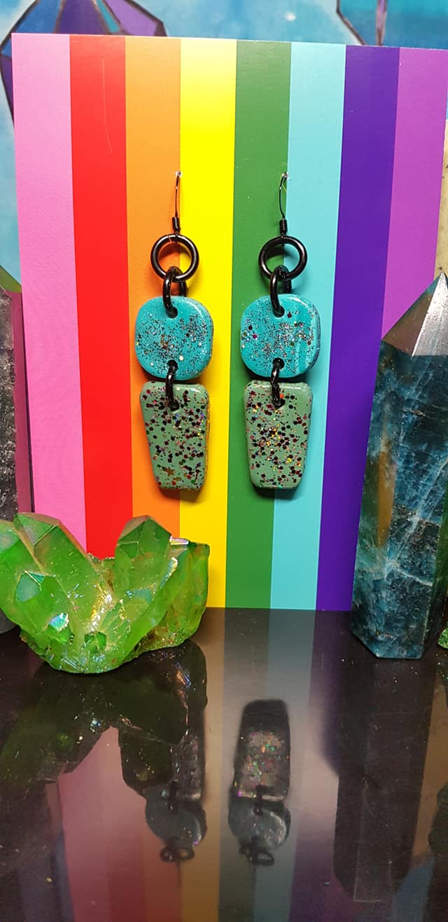 SALE $10!!!!  Green earth mother handmade polymer clay earrings