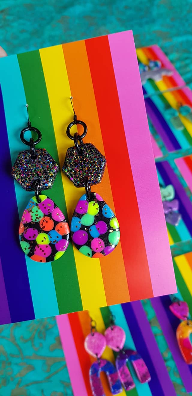 SALE $10!!! Polka dot & glitter handmade polymer clay earrings