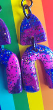Load image into Gallery viewer, Mystical magenta rainbows handmade glitter polymer clay earrings
