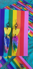 Load image into Gallery viewer, Sunshine rainbow glitter polymer clay earrings
