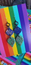 Load image into Gallery viewer, Pretty pesto handmade glitter polymer clay earrings
