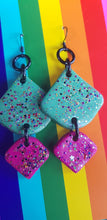 Load image into Gallery viewer, Sage &amp; Magenta handmade glitter polymer clay earrings
